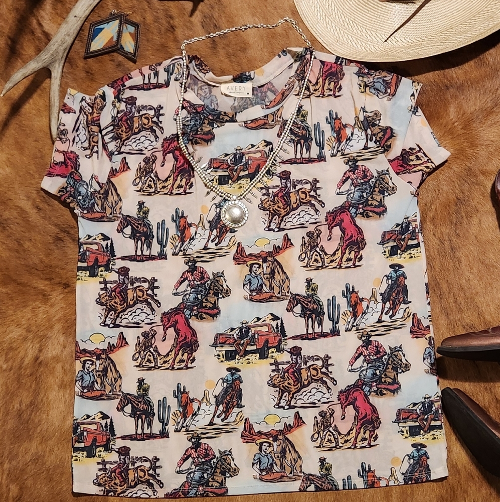 Western sheer short sleeve top
